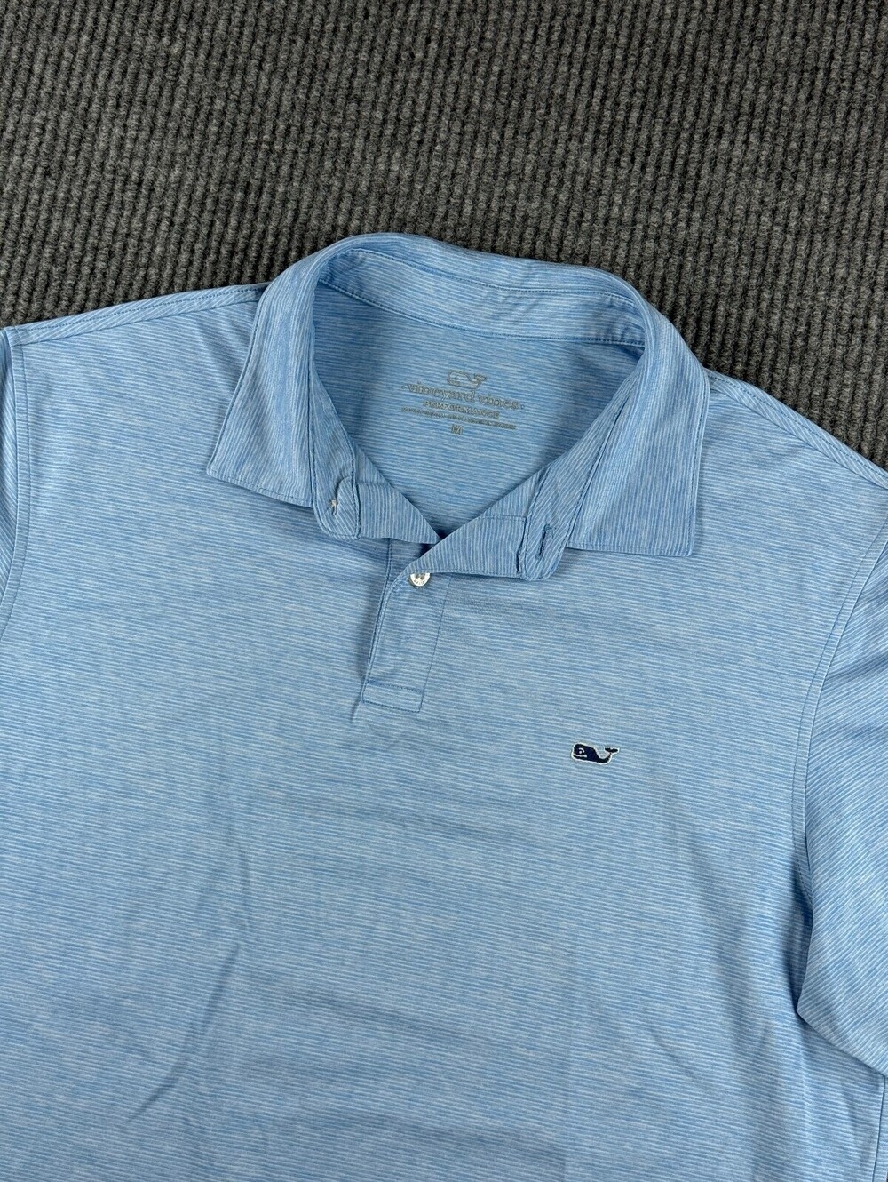 Vineyard Vines Performance Polo Mens M Light Blue White Striped Short Sleeve